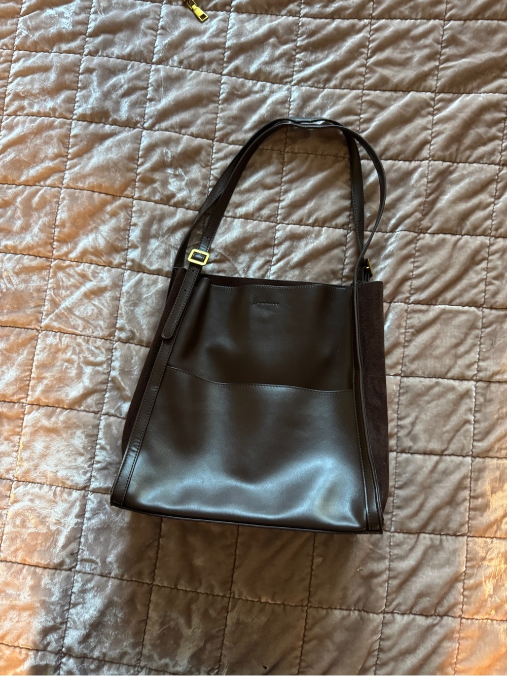 Dark Brown Vegan Leather Shoulder Tote